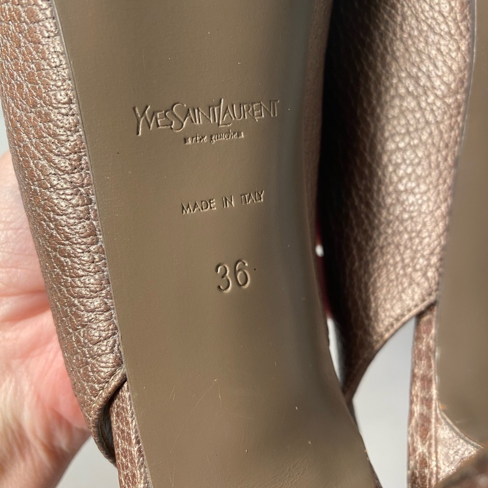 Ysl yves saint Laurent tribtoo slingback pumps heels metallic brown 36 - Picture 9 of 10